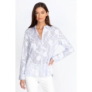 Johnny Was Workshop Flore Seersucker‎ Button Down Shirt Sz S Embroidered Striped
